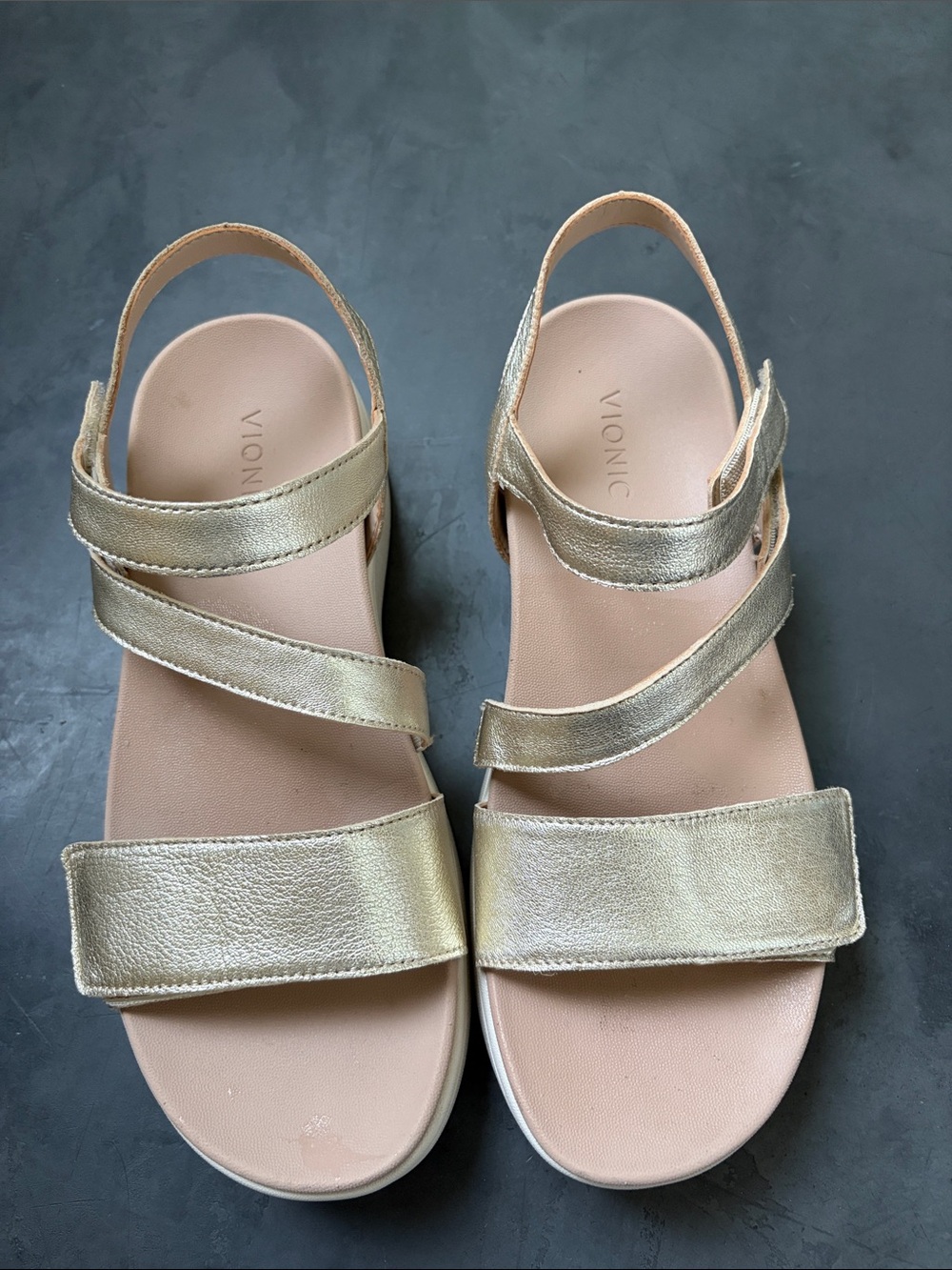Vionic Sophia Strappy Gold Adjustable Strap Sandals